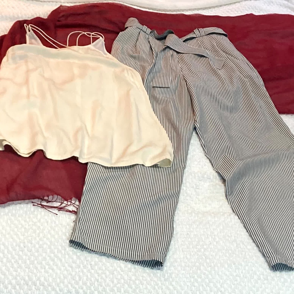 Vintage 90s 100% silk striped Talbots pants with self sash